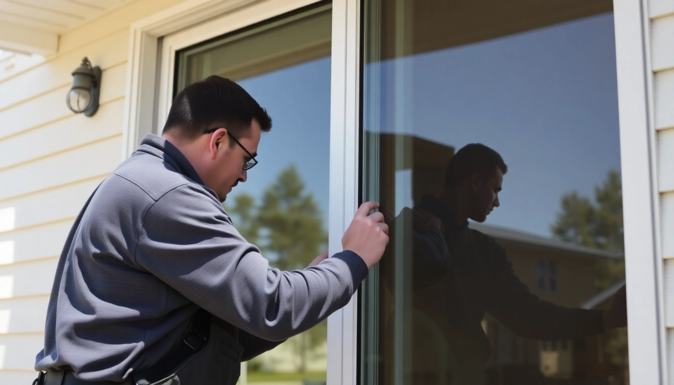 Professional installers replace a sliding glass door, showcasing a sleek exterior upgrade in a modern home